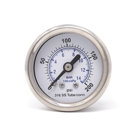 Pic Gauges 1 1/2 in Dial, 1/8 in NPT Male Center Back Location, Stainless Steel Case Material PRO-302D-158G-01